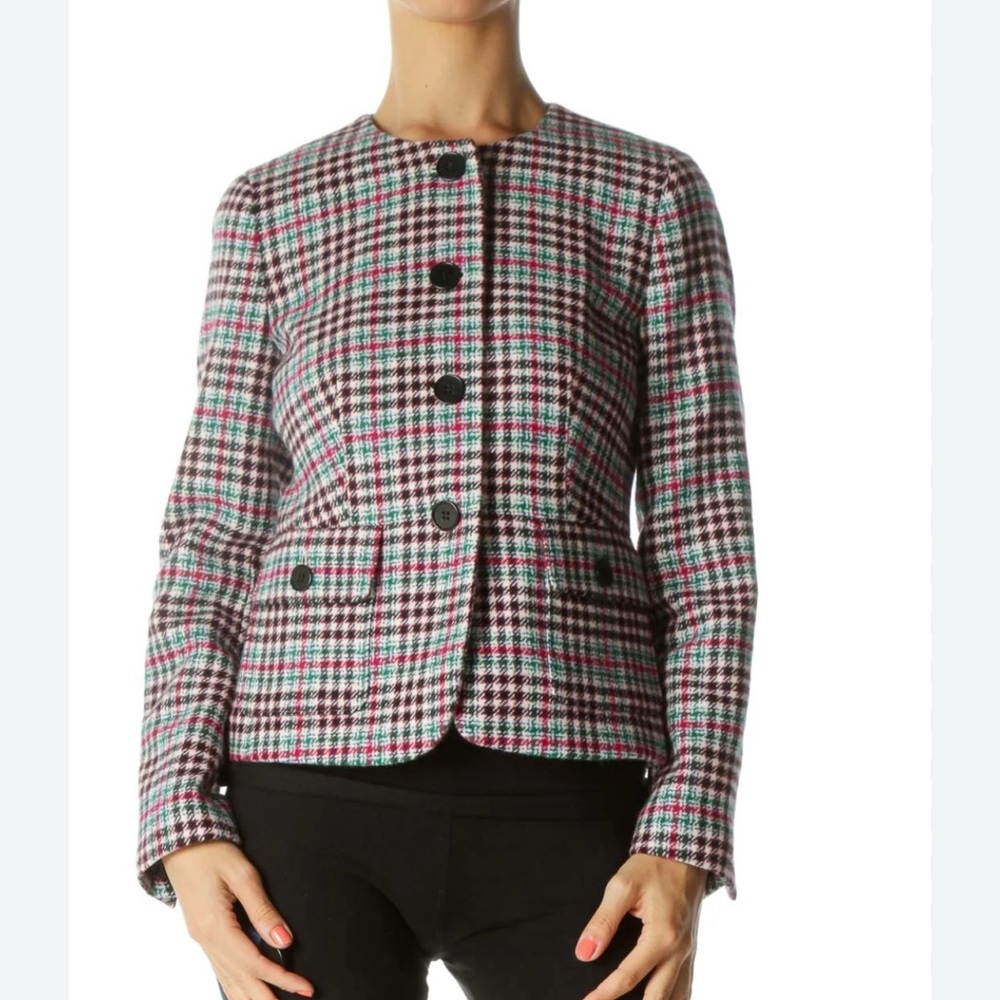 Talbots Plaid Tweed Blazer Size 6 – Classic Round Neck Jacket